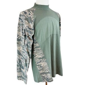 MASSIF Green Camo Mock Neck Long Sleeve Airman Battle Shirt Pockets Combat Sz XL